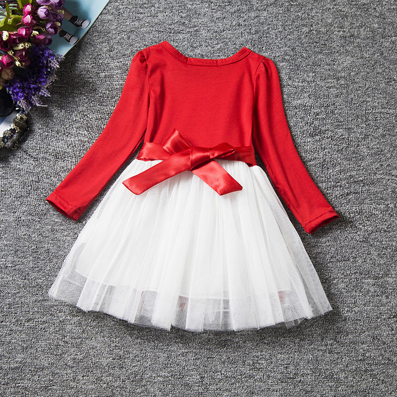 F68094-1 Children long sleeve dress cotton flower princess tutu skirt